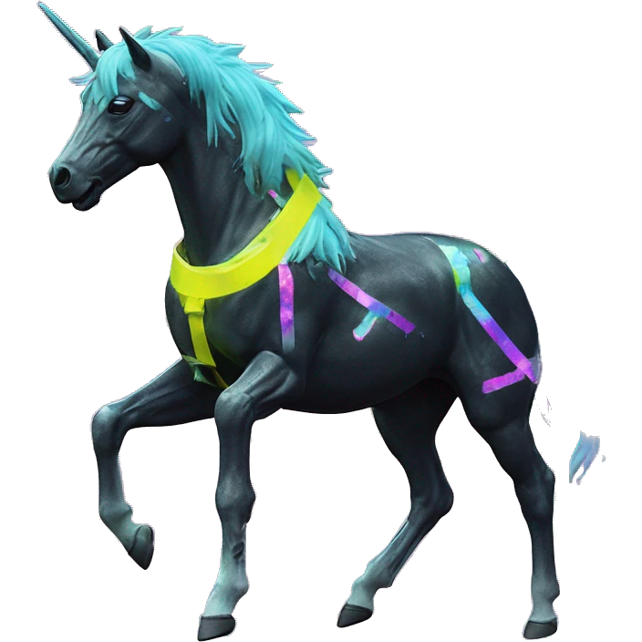 .Zombie_ Vaporwave black holographic oilslick zombie unicorn yellow caution tape graffiti Pegasus emoji