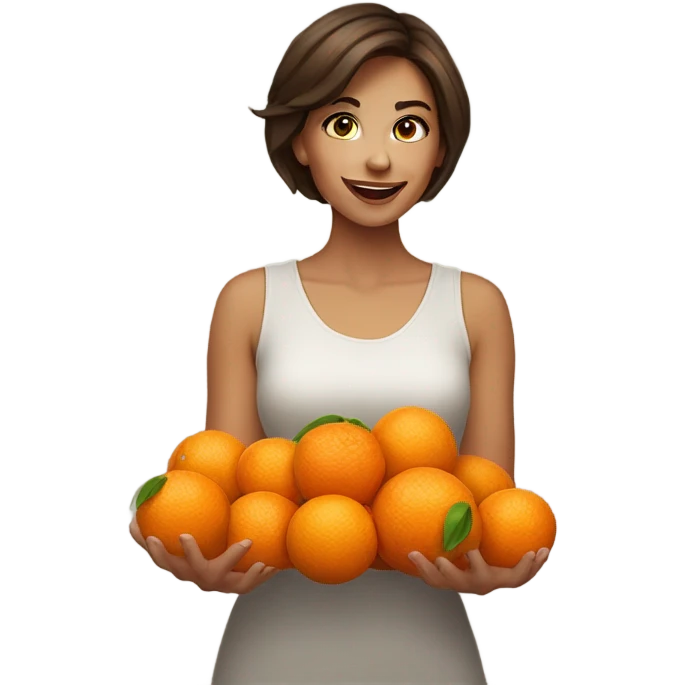 Pretty woman with short brown hair juggling oranges emoji