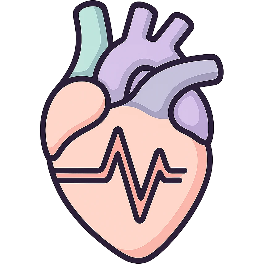 anatomical heart with a cardiogram line inside, icon-color-outlined style, thin clean contours, soft rounded shapes, pastel palette #98B5BC, #B5B3C1, #C9A3C9, #E4C0CA, #F7DCD1, #F7C0AA, detailed shadows and highlights, soft lighting, transparent background, no base or decoration emoji