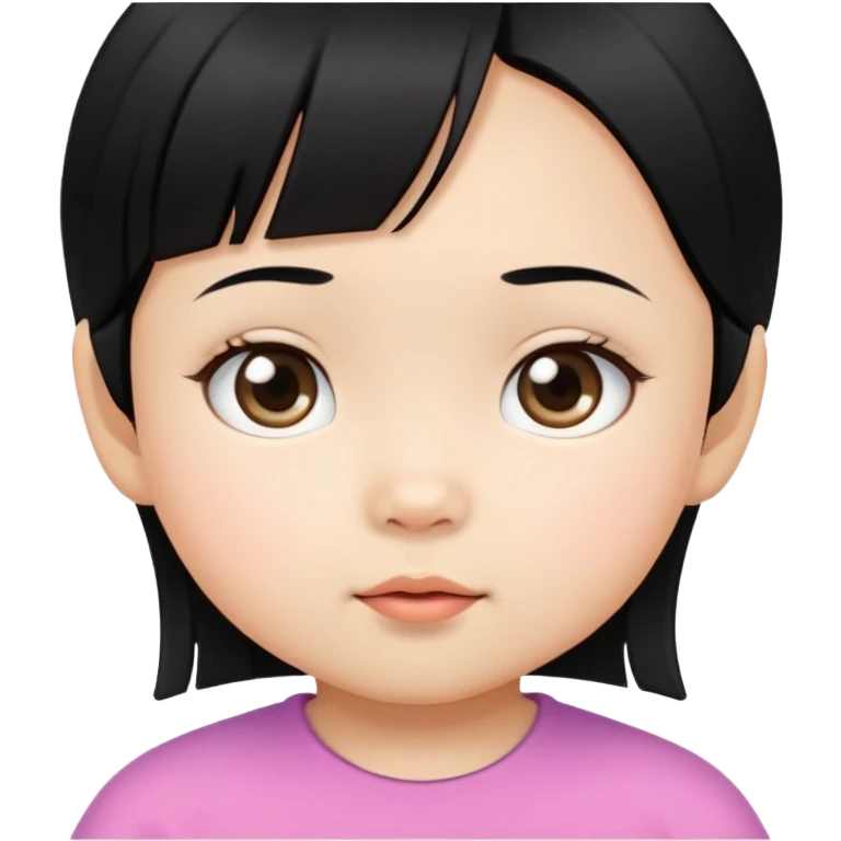 close up toddler girl face, Asian small eyes, light skin, straight black hair emoji