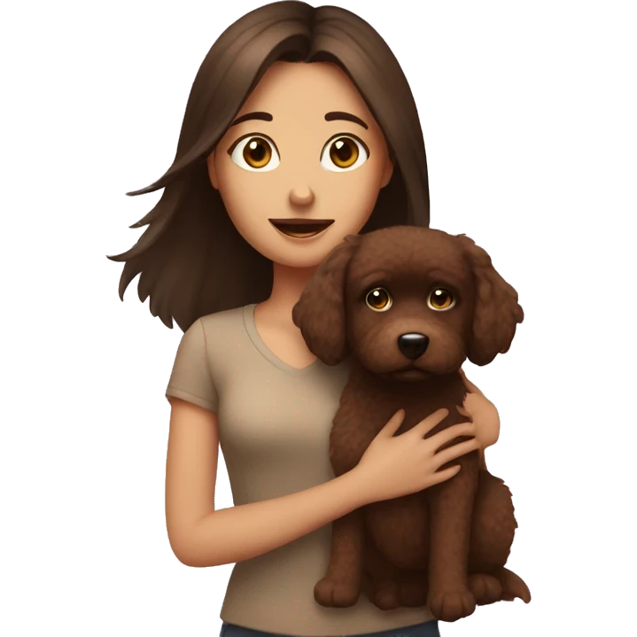 Brunette girl with brown fluffy dog  emoji