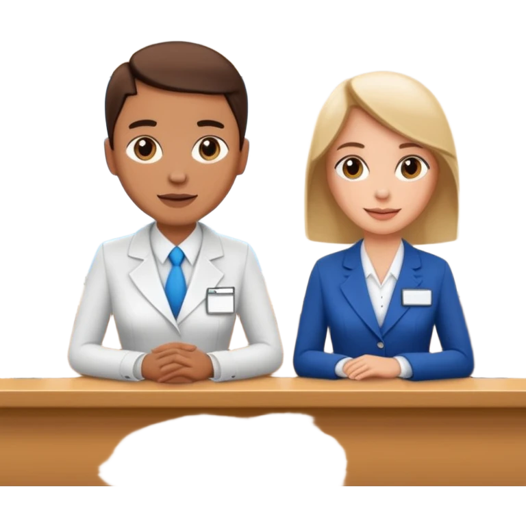 receptionist and tourist standing on hotel reception desk\ emoji