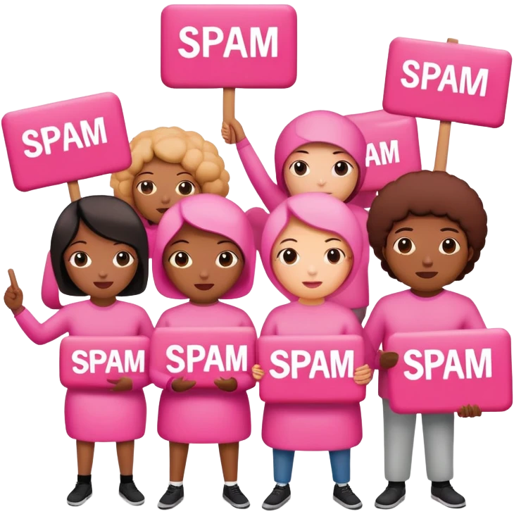 artists in pink protesting for spam meat is art emoji