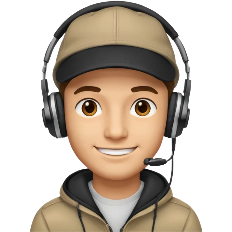 A guy smirking with a cap and headphones emoji