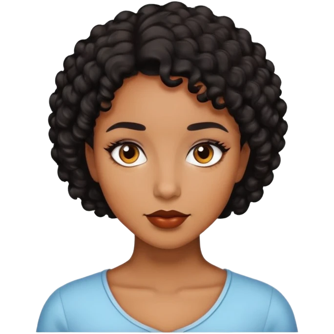 Woman with brown skin, short dark black curly hair emoji