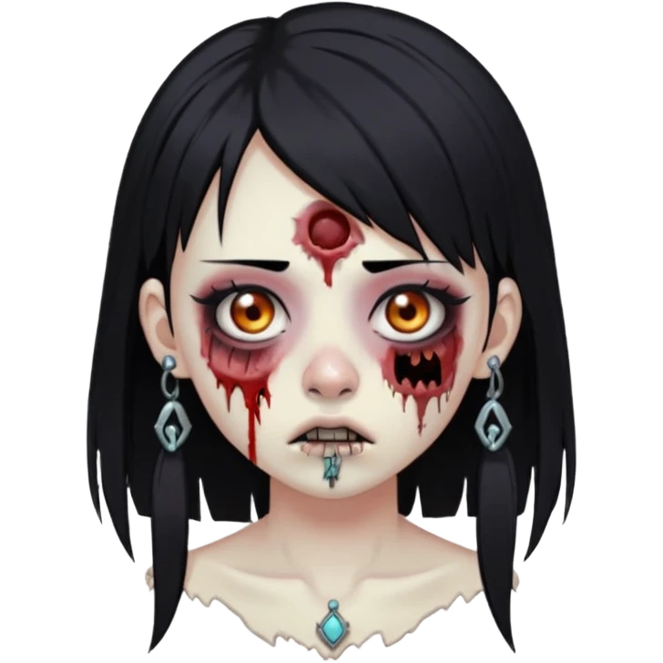 make a zoombie emoji with medium black hair, hime cut, piercing in both eyebrow and septum emoji