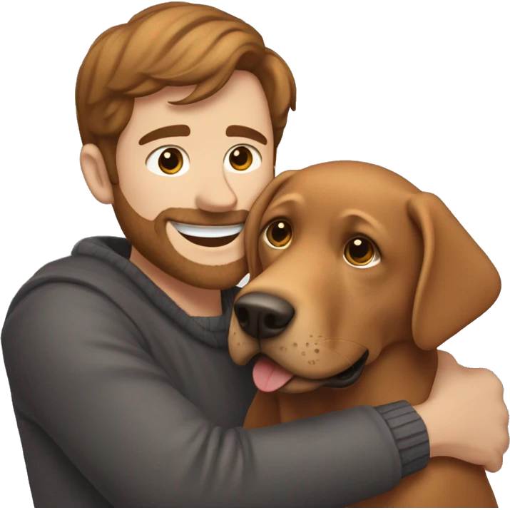 Red Labrador giving brown haired man a hug with no facial hair emoji