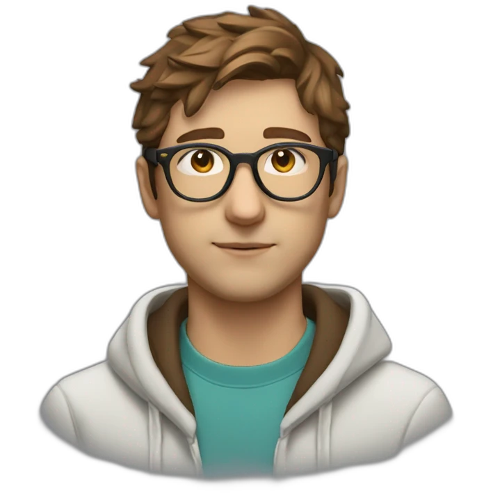 Profile shot white male heart face messy brown short tapered hair with clear plastic glasses and hoodie emoji