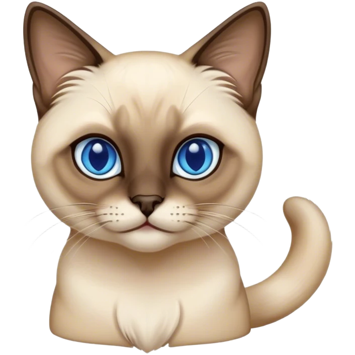 Cinematic Cute Siamese Cat Portrait Emoji, Head tilted playfully and inquisitively, sleek cream-colored fur with rich, contrasting dark points on the ears, face, paws, and tail, striking sapphire-blue eyes, Simplified yet irresistibly adorable features, highly detailed, glowing with a warm, friendly glow, high shine, affectionate and curious, stylized with a touch of whimsy, bright and endearing, soft glowing outline, capturing the essence of a mischievous yet loving kitten, so playful it feels like it could pounce out of the screen and into your arms! emoji
