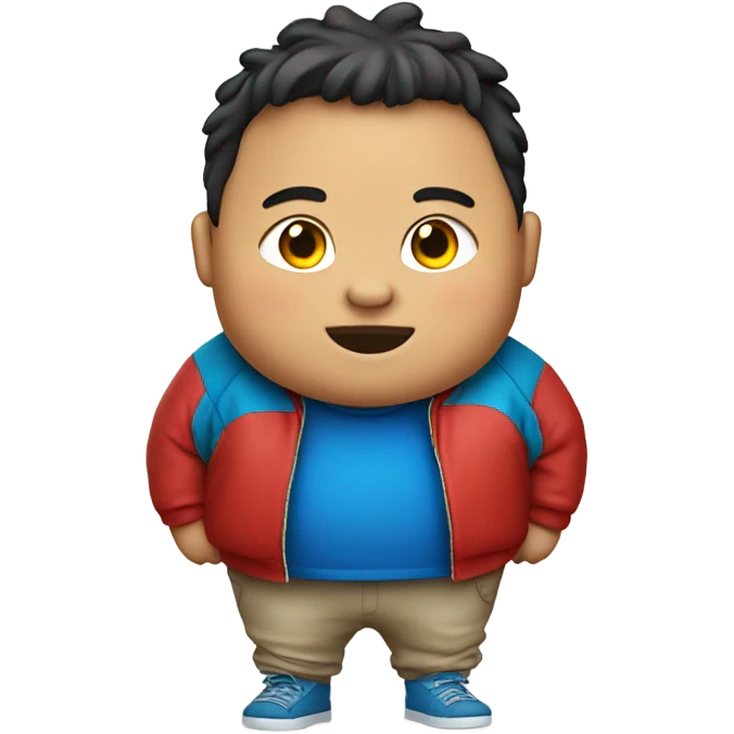 Fat little boy wearing red jacket with blue tobagan  emoji