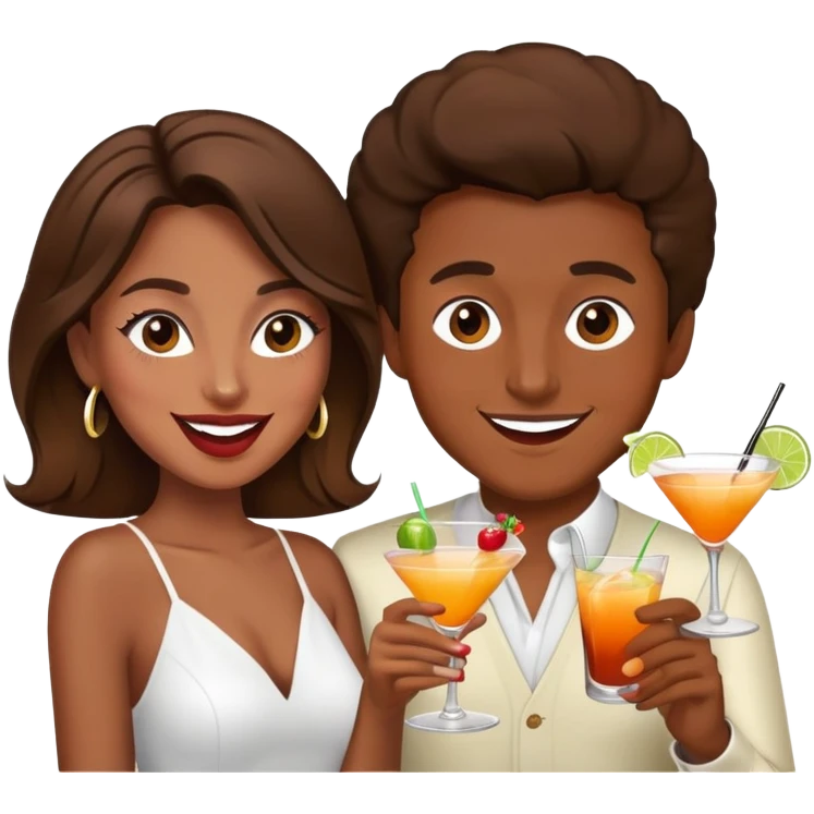 couple situacion brown hair drinking cocktail and dancing, crazy face emoji