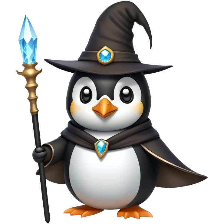 penguin wizard with magic staff and pointy hat emoji