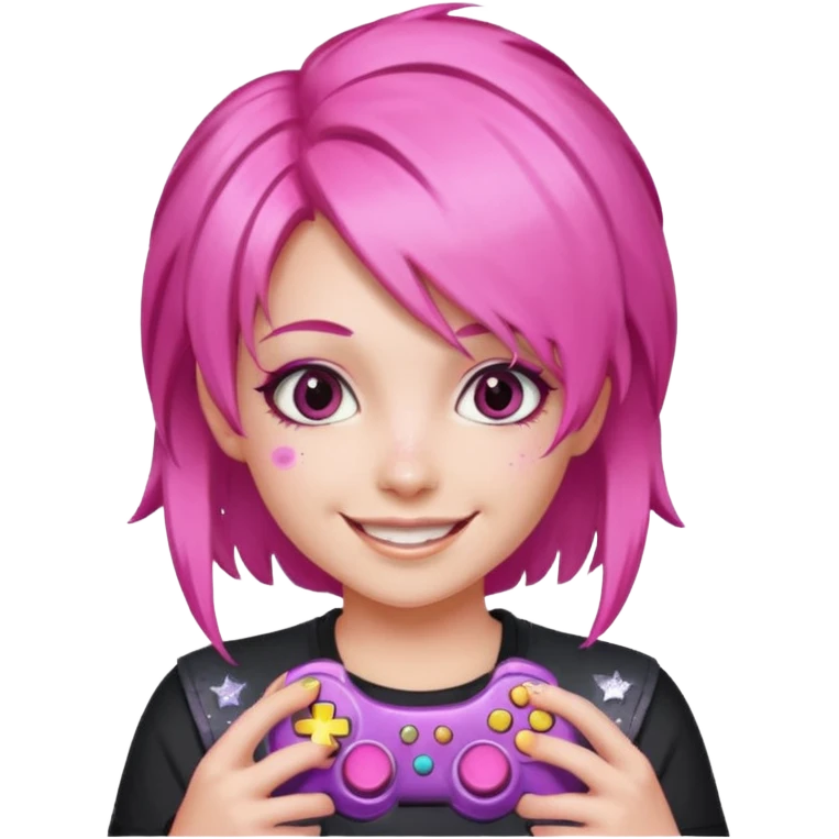 glitter pink gamer girl happy pink hair emoji