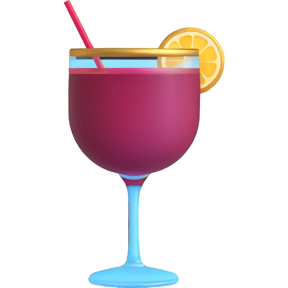 3D emoji style cocktail glass with burgundy drink and a gold rim emoji
