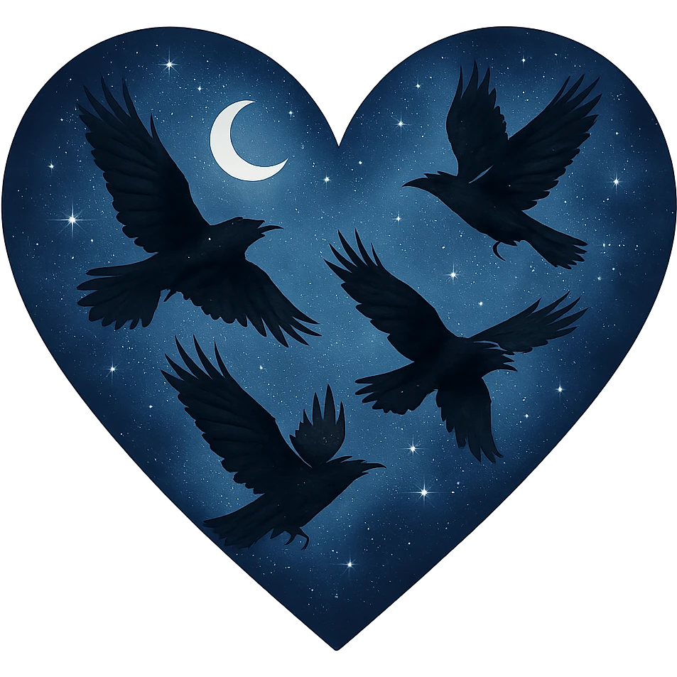  heart with blue night sky and dark ravens, remove background emoji