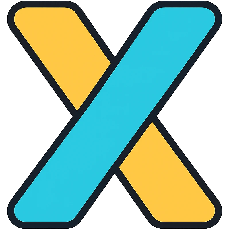 icon of the letter X, colorful style, black outline, no background emoji
