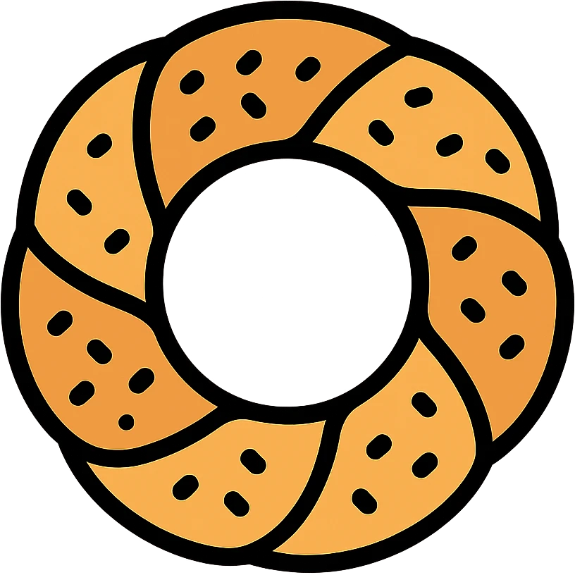 simit bread, top view, golden brown, sesame texture, color outline icon style emoji