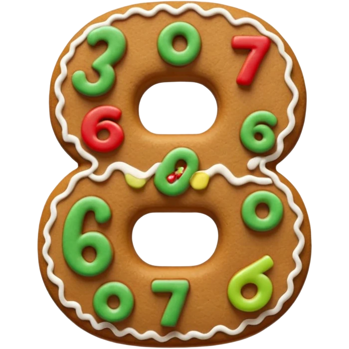 3D emoji of numbers "67" made of gingerbread cookie. Decorated with detailed white sugar icing patterns, tiny red and green candy sprinkles. Warm and cozy aesthetic, soft shadows, 3D clay style, high quality, isolated on a white background. emoji