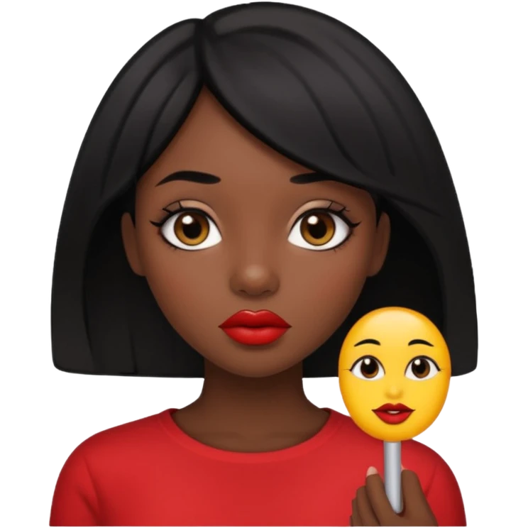 Dark skin gurl with black hair, big lips m, dark brown eye, octagon face shape and chinky eyes no red lipstick  emoji