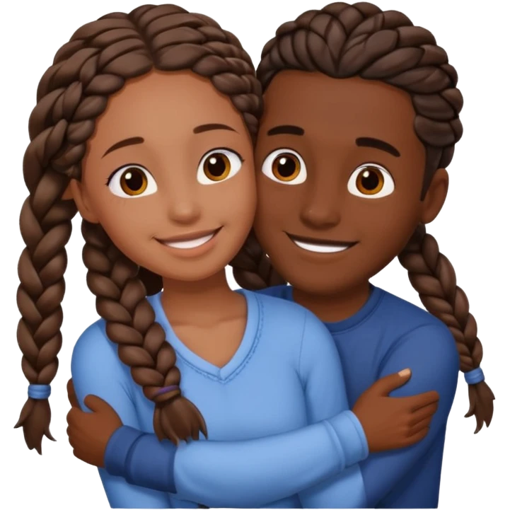 dark skin girlfriend with braids hugs brown skin boyfriend with long hair  emoji