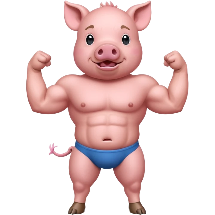 pig with 6 pack on two legs flexing emoji