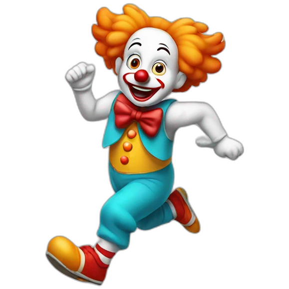Running clown with funny face emoji