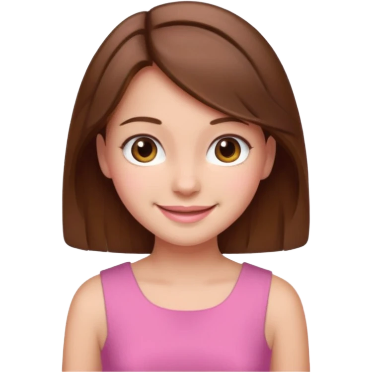 Pink dress happy girl and brown hair short emoji