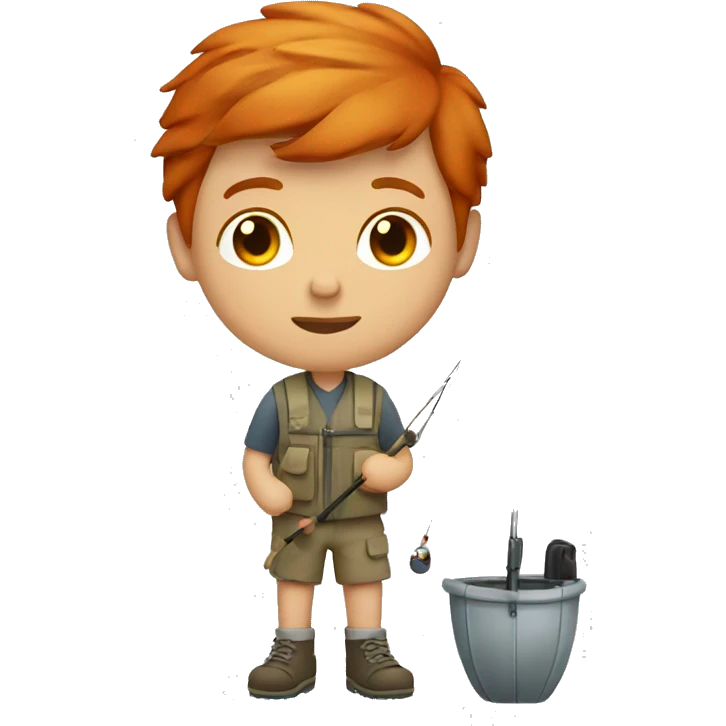 Redhead young man fishing on a boat very short straight hair emoji