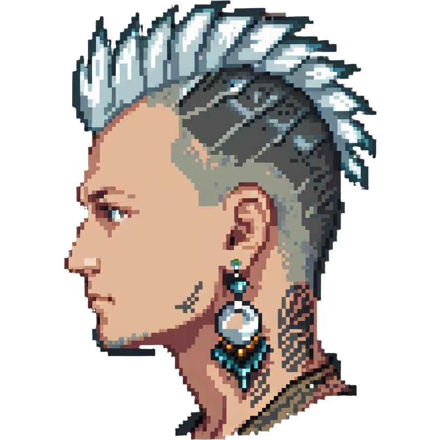 head of a white man with mohawk, earring, and head tattoo emoji