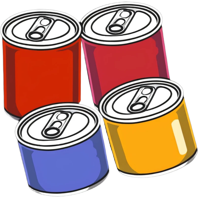 Four assorted canned food cans arranged together, showing different types of canned foods emoji