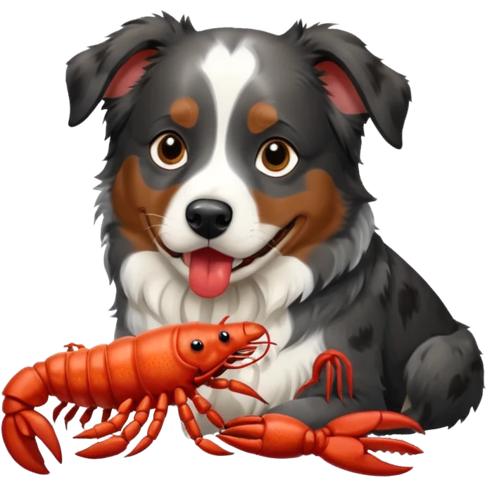 black merle australian shepherd dog eating a lobster emoji