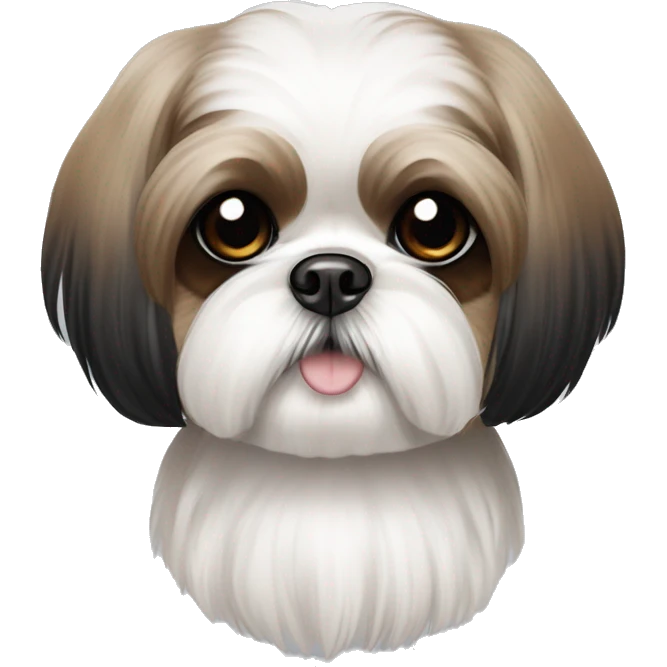 white and brown shih tzu with black bow on head, huge eyes  emoji