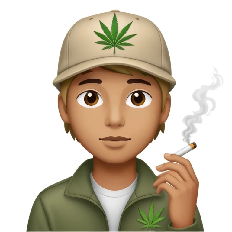 Un joven con gorra fumando marihuana  emoji