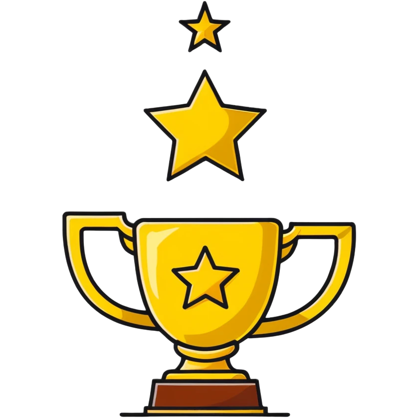 golden trophy with 5 stars, award emblem emoji