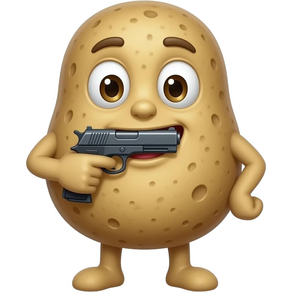 Potato character  pointing gun in its mouth emoji