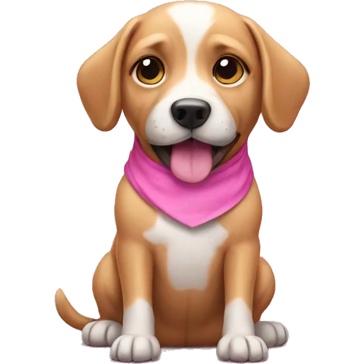 Dog wearing pink emoji