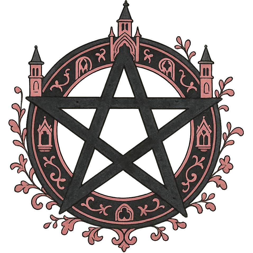 gothic star, black and pink colors, ghibli style emoji