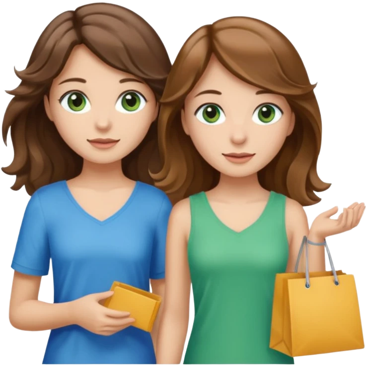 make me and my best friend togheter i have brown hair that falls on my shoulders and BROWN eyes and she has really long wavy brown hair with a little blonde and green/blue eyes we are shopping and i have BROWN eyes and i am taller than her emoji