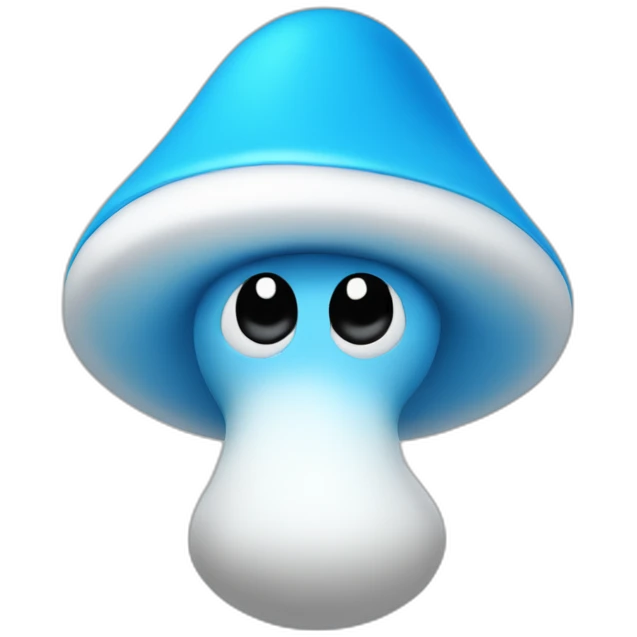 Blue smurf face with black eyes wearing a large white mushroom on his head casting a show on his face emoji