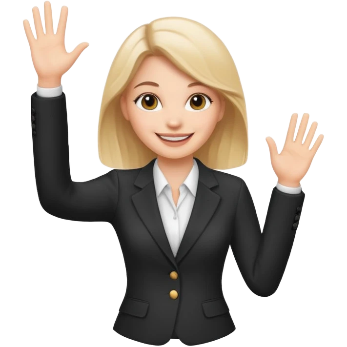 Create Emoji of white girl with bussines outfit is waveing emoji