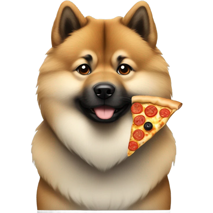 Eurasier dog grey and black eat a pizza  emoji