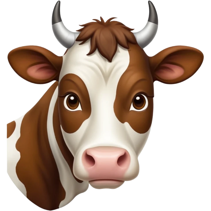 cinematic-noble-brown-and-white-cow-portrait-emoji,-poised-and-regal,-with-a-large,-sturdy-build-and-a-beautifully-patterned-hide-of-rich-brown-accented-by-crisp-white-patches,-deep-set-soulful-brown-eyes,-simplified-yet-sharp-and-sophisticated emoji