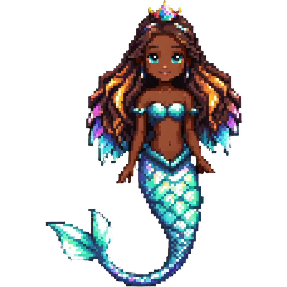 Mermaid princess with dark brown skin and shimmering iridescent tail scales emoji