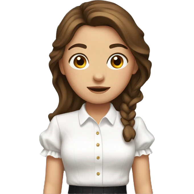 Girl with straight brown hair and white ruffle shirt emoji