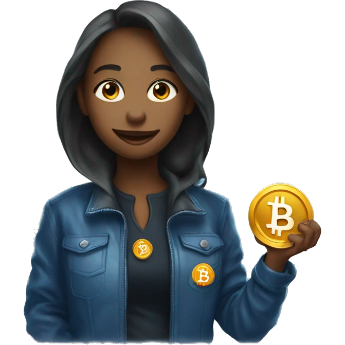 sapphire in a jacket with bitcoin in her hands emoji