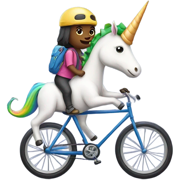 unicorn riding a bike with a dinosaur hat on emoji