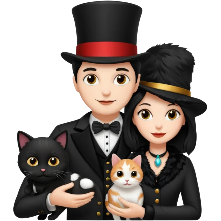 magician couple and their pet cat emoji