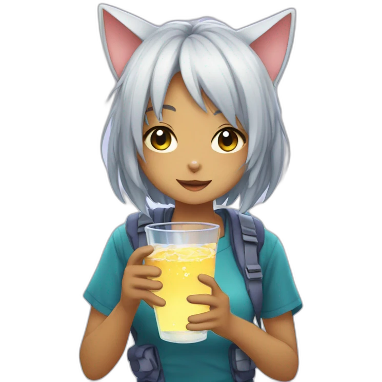 anime cat girl drinks water emoji