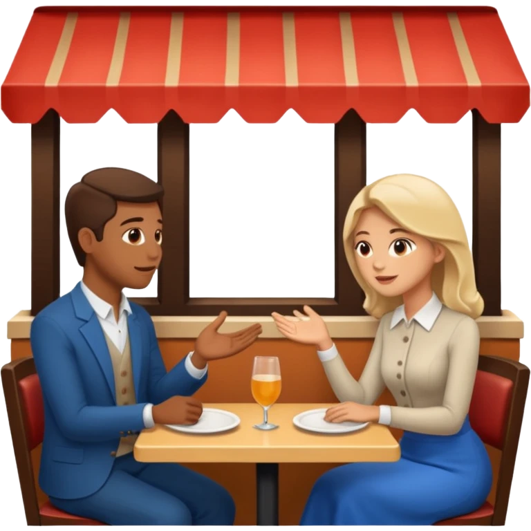comversacion dentro de un restauant  dos persoans emoji