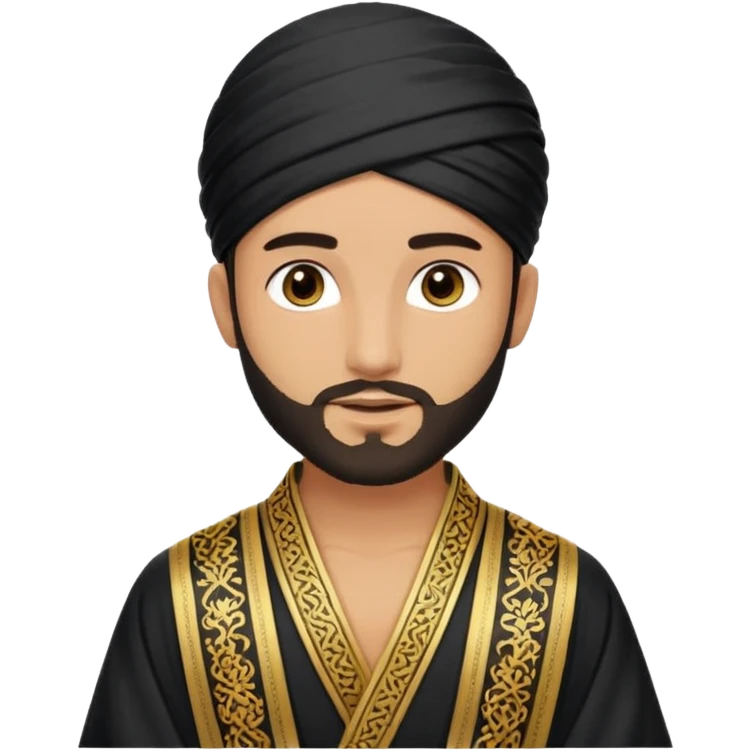 
-Apariencia: Joven de unos 25-30 años, atractivo,.
-Rostro: Ojos oscuros, piel ligeramente morena, rasgos árabes finos.
-Cabello: Negro, algo rizado o suelto, con barba fina.
-cuerpo entero Cuando se revela su identidad, puede llevar una túnica más oriental, con faja y turbante sencillo. emoji
